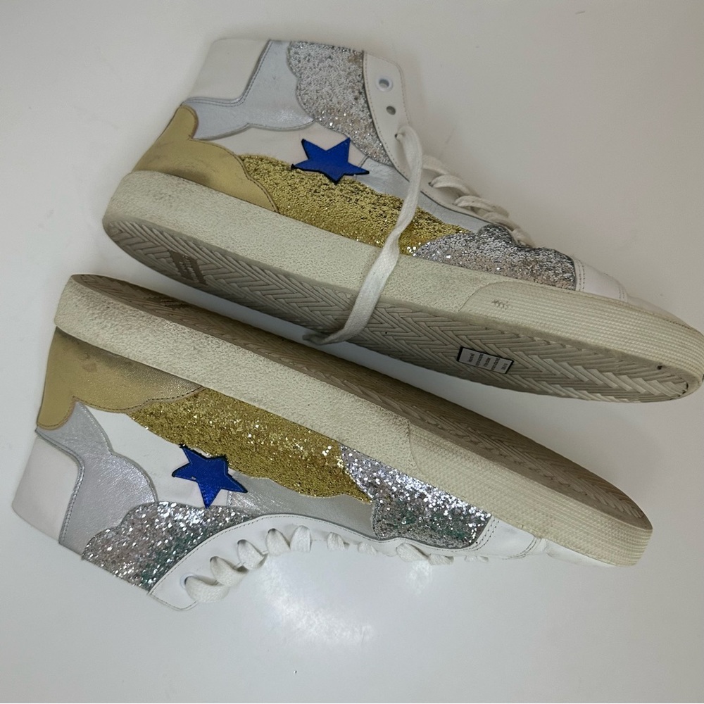 YSL Mid top sneaker with appliqué “Love” “Stars” and glitter panels 43.5 - Picture 5 of 12